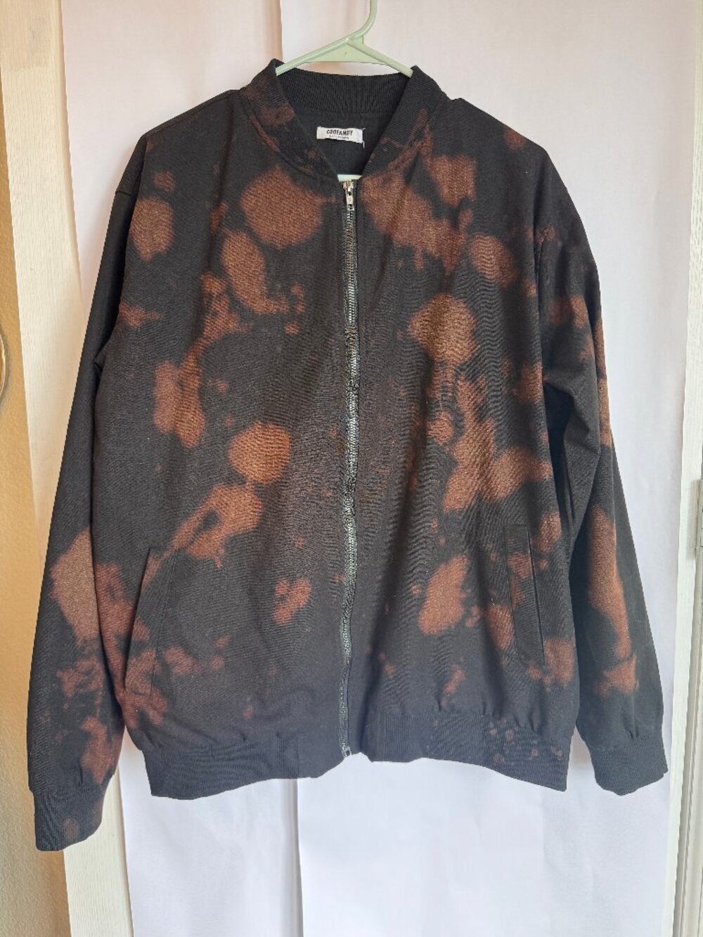 Upcycled Men's Fabric Black Bomber Jacket, size L
